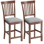 HOMCOM Bar Stools Set of 2, Modern Upholstered Barstools with High Back and Rubberwood Legs, Counter Height Kitchen Chairs, Gray and Dark Brown