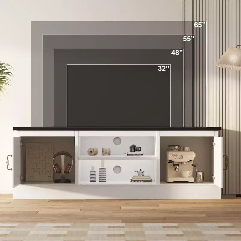 Mobile TV con vano contenitore, Grigio scuro / Bianco+Nero / Bianco+Caffè, 2 ante, adatto per TV fino a 65"