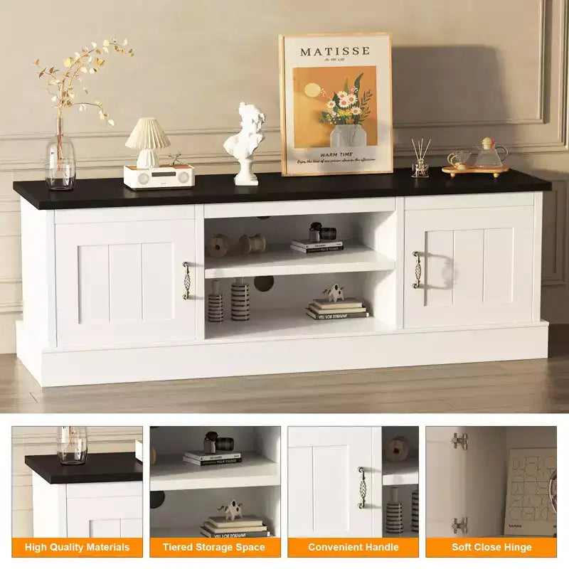 Mobile TV con vano contenitore, Grigio scuro / Bianco+Nero / Bianco+Caffè, 2 ante, adatto per TV fino a 65"