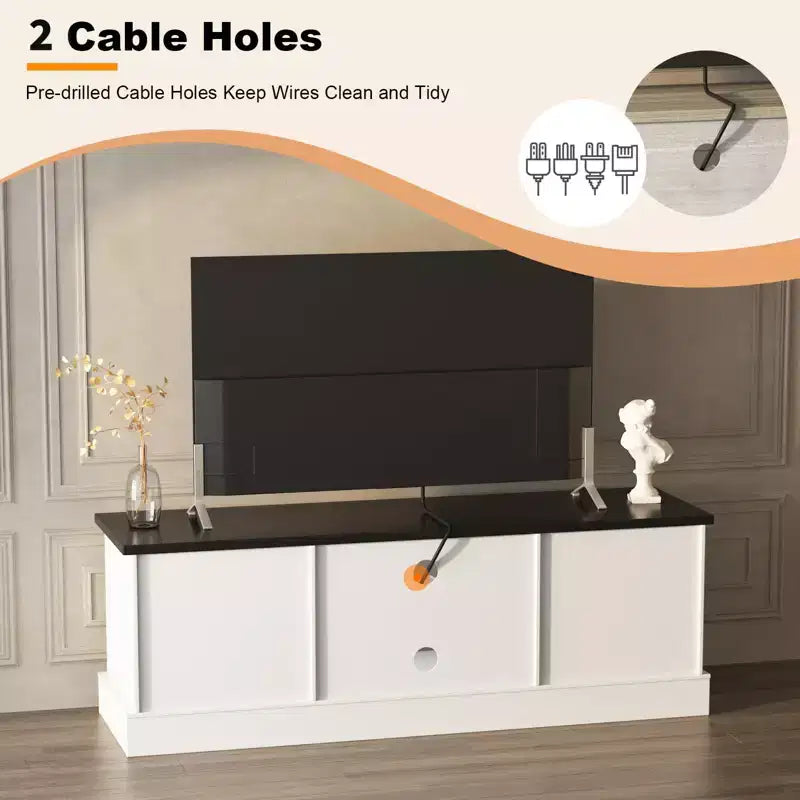 Mobile TV con vano contenitore, Grigio scuro / Bianco+Nero / Bianco+Caffè, 2 ante, adatto per TV fino a 65"