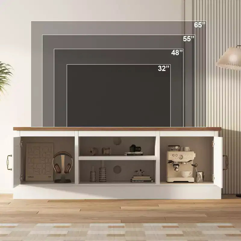 Mobile TV con vano contenitore, Grigio scuro / Bianco+Nero / Bianco+Caffè, 2 ante, adatto per TV fino a 65"