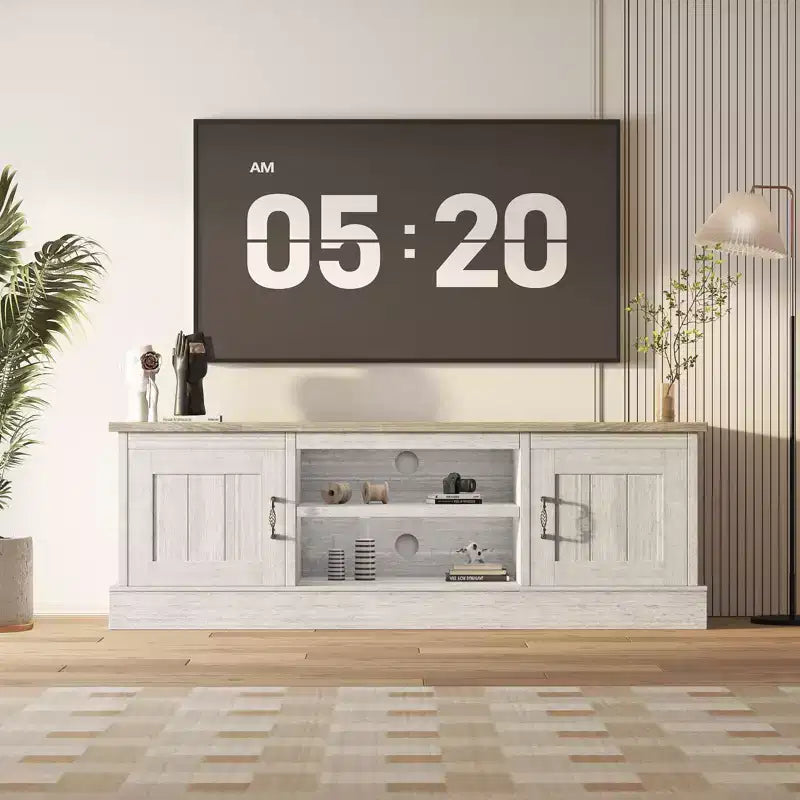 Mobile TV con vano contenitore, Grigio scuro / Bianco+Nero / Bianco+Caffè, 2 ante, adatto per TV fino a 65"
