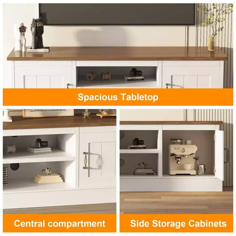 Mobile TV con vano contenitore, Grigio scuro / Bianco+Nero / Bianco+Caffè, 2 ante, adatto per TV fino a 65"
