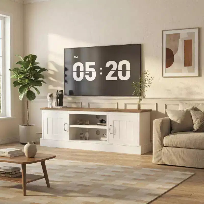 Mobile TV con vano contenitore, Grigio scuro / Bianco+Nero / Bianco+Caffè, 2 ante, adatto per TV fino a 65"