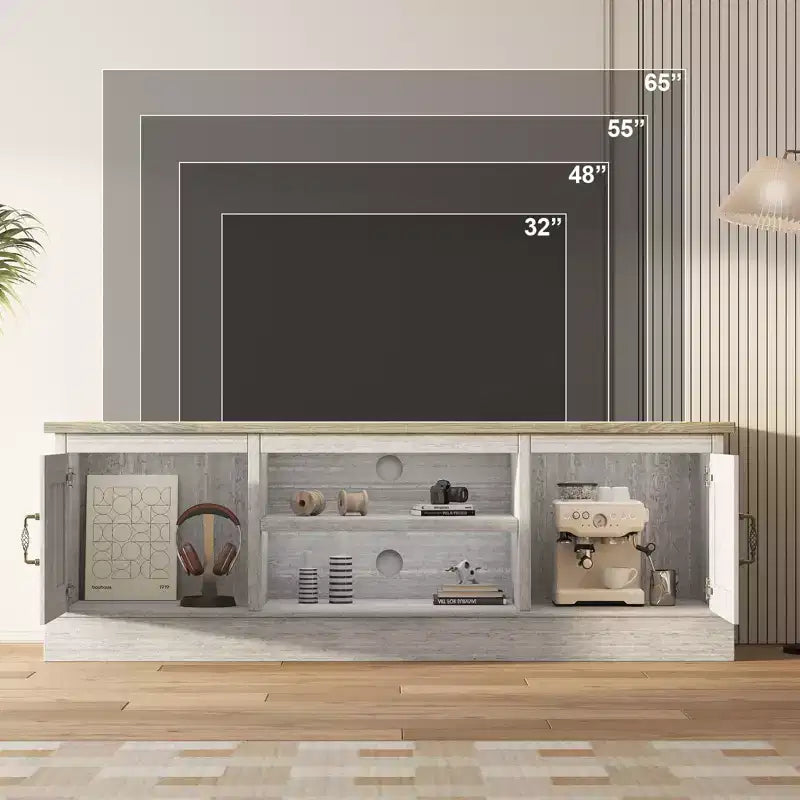 Mobile TV con vano contenitore, Grigio scuro / Bianco+Nero / Bianco+Caffè, 2 ante, adatto per TV fino a 65"
