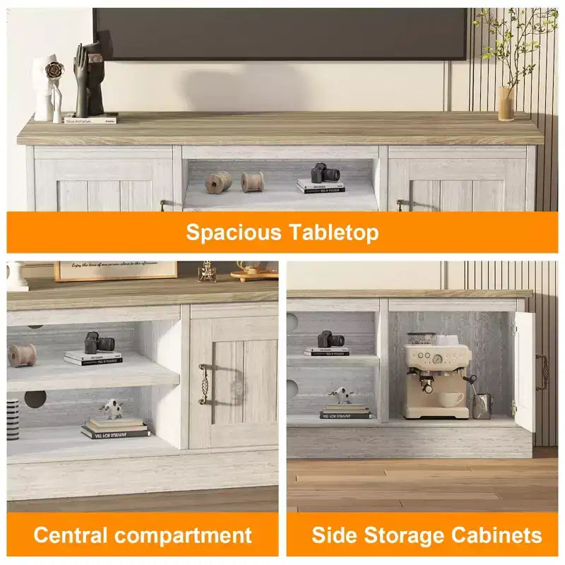Mobile TV con vano contenitore, Grigio scuro / Bianco+Nero / Bianco+Caffè, 2 ante, adatto per TV fino a 65"
