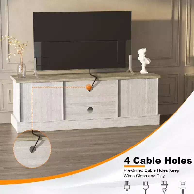 Mobile TV con vano contenitore, Grigio scuro / Bianco+Nero / Bianco+Caffè, 2 ante, adatto per TV fino a 65"