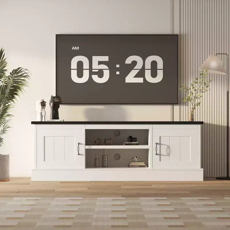 Mobile TV con vano contenitore, Grigio scuro / Bianco+Nero / Bianco+Caffè, 2 ante, adatto per TV fino a 65"