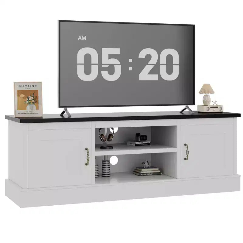 Mobile TV con vano contenitore, Grigio scuro / Bianco+Nero / Bianco+Caffè, 2 ante, adatto per TV fino a 65"