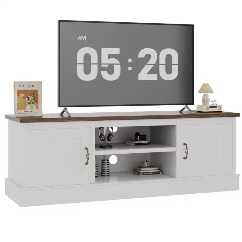 Mobile TV con vano contenitore, Grigio scuro / Bianco+Nero / Bianco+Caffè, 2 ante, adatto per TV fino a 65"