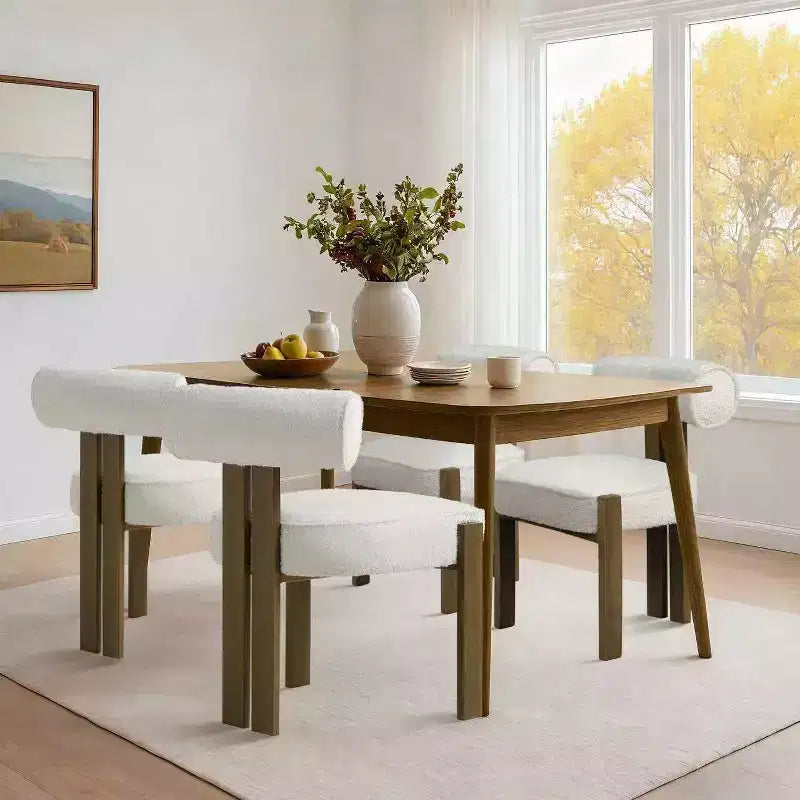 Sedia da pranzo senza braccioli in tessuto bouclé beige/grigio, set da 2 pezzi