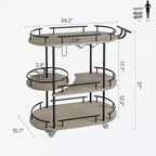 Carrello da bar nero/oro con portabottiglie e porta bicchieri, 4 ripiani