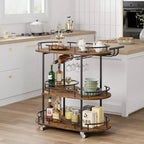 Carrello da bar nero/oro con portabottiglie e porta bicchieri, 4 ripiani