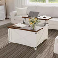 Farmhouse Lift-Top Coffee Table - Brown Square with Hidden Storage, Rustic Industrial Design for Living Room/Home Office/Small Spaces