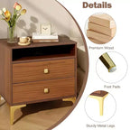 Comodino Boho in Rattan Nero/Marrone con Ricarica Wireless, Set da 2