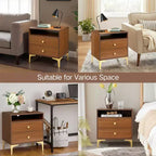 Comodino Boho in Rattan Nero/Marrone con Ricarica Wireless, Set da 2