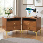 Comodino Boho in Rattan Nero/Marrone con Ricarica Wireless, Set da 2