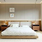 Comodino Boho in Rattan Nero/Marrone con Ricarica Wireless, Set da 2
