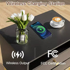 Comodino Boho in Rattan Nero/Marrone con Ricarica Wireless, Set da 2
