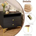 Comodino Boho in Rattan Nero/Marrone con Ricarica Wireless, Set da 2
