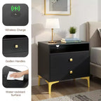 Comodino Boho in Rattan Nero/Marrone con Ricarica Wireless, Set da 2