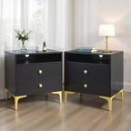 Comodino Boho in Rattan Nero/Marrone con Ricarica Wireless, Set da 2