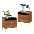 Comodino Boho in Rattan Nero/Marrone con Ricarica Wireless, Set da 2