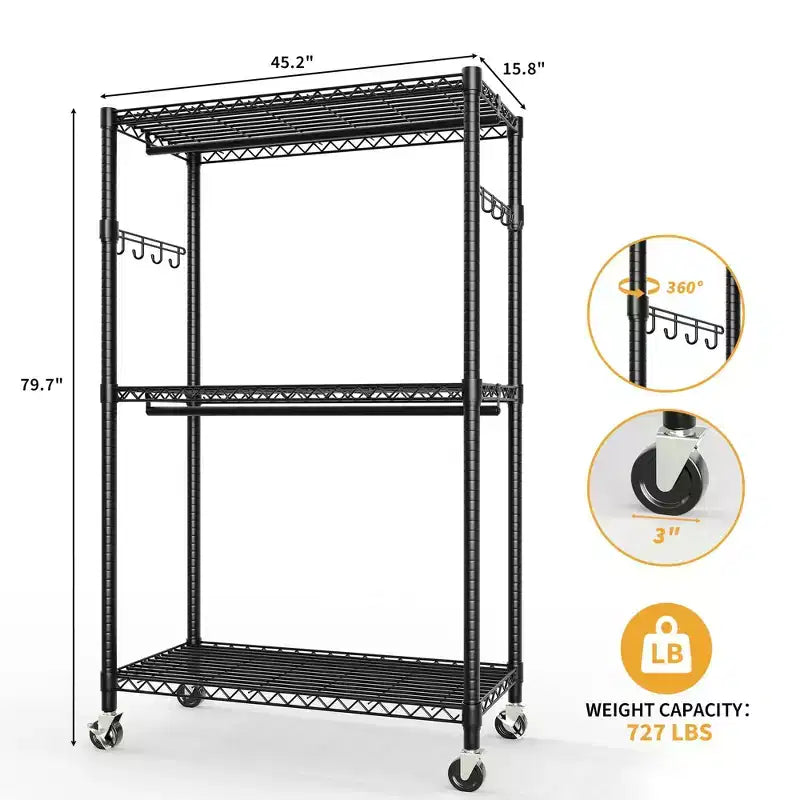 Appendiabiti ad angolo a L nero / argento / bianco – Organizer per vestiti in acciaio per due persone