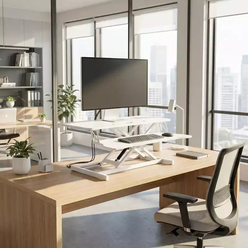 Scrivania regolabile in altezza Sit-Stand nera con vassoio per tastiera, 1 persona