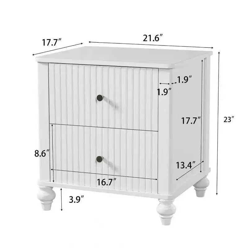 Comodino moderno a 2 cassetti noce/bianco, set da 2