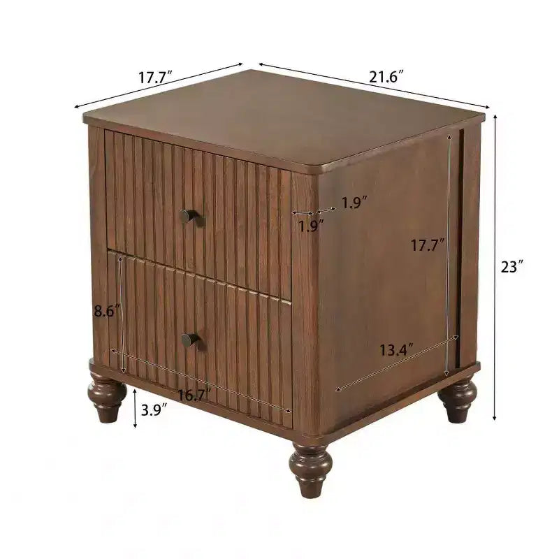 Comodino moderno a 2 cassetti noce/bianco, set da 2