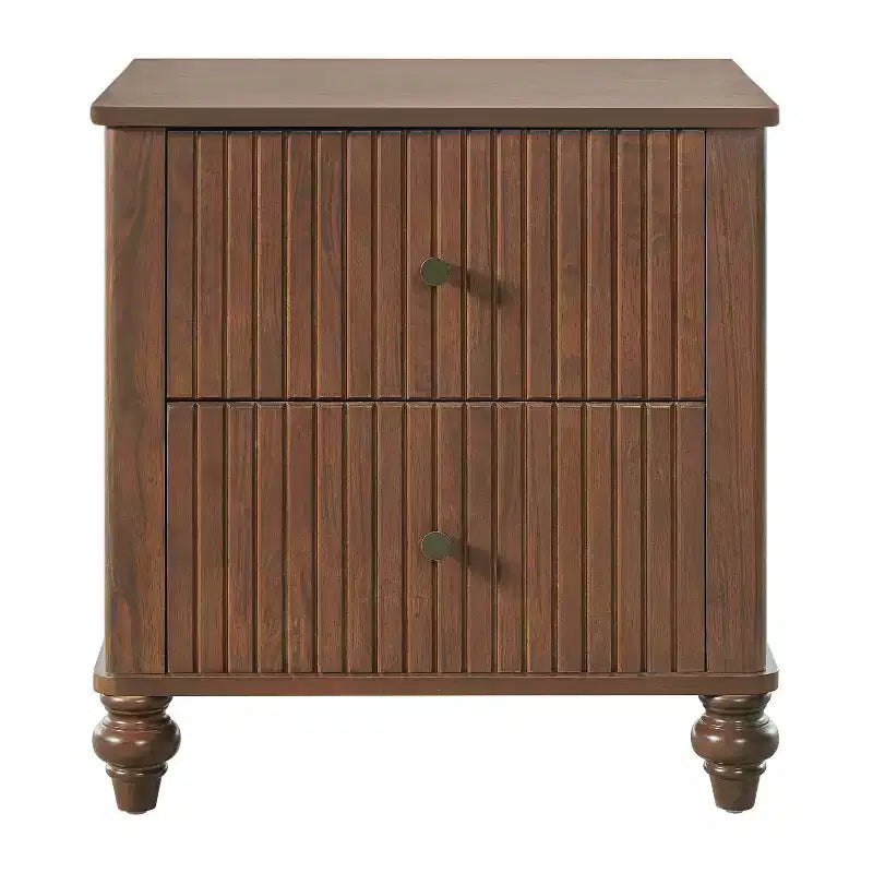 Comodino moderno a 2 cassetti noce/bianco, set da 2