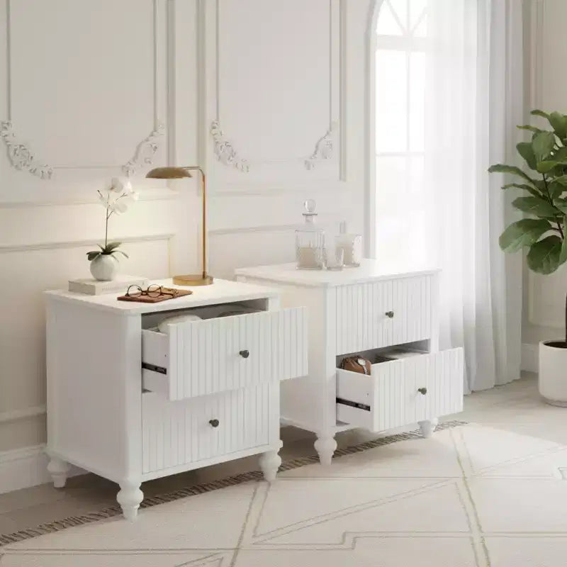 Comodino moderno a 2 cassetti noce/bianco, set da 2
