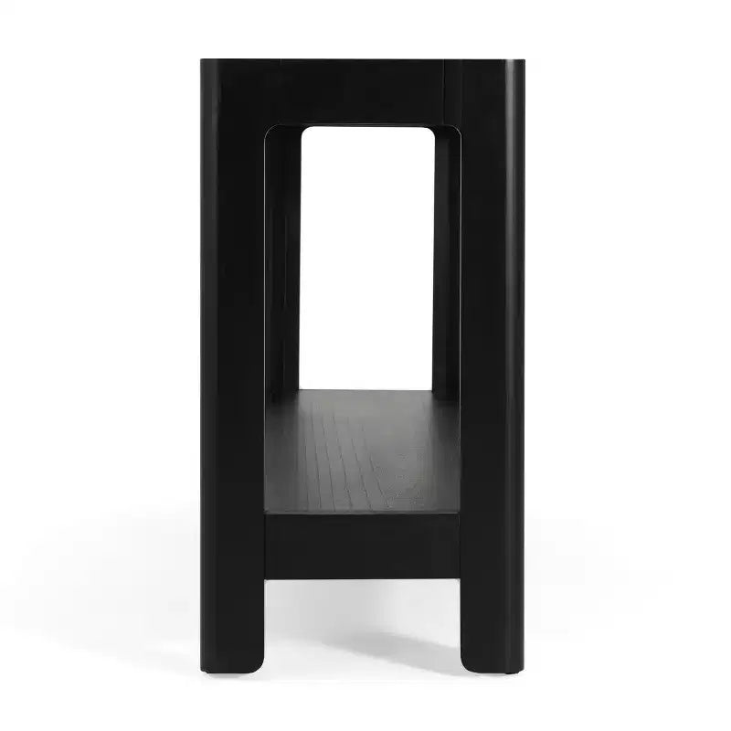 Tavolo Consolle Nero/Naturale con Ripiano Aperto, Uso per 1 Persona, 150 cm