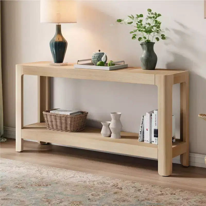 Tavolo Consolle Nero/Naturale con Ripiano Aperto, Uso per 1 Persona, 150 cm