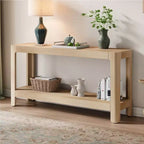 Tavolo Consolle Nero/Naturale con Ripiano Aperto, Uso per 1 Persona, 150 cm