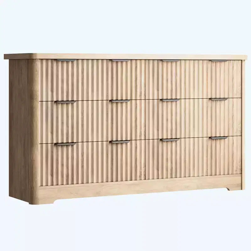 Fluted 6-Drawer Dresser, Modern Bedroom Dresser with Wood Top, Sturdy Wooden Dresser & TV Stand, Clothes Storage for Living Room & Hallway