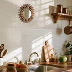 Specchio da parete a raggiera tondo marrone, stile Boho, singolo