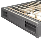 Letto a piattaforma Queen grigio/naturale/bianco con 4 cassetti e contenitore nella pediera, per 2 persone