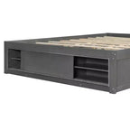 Letto a piattaforma Queen grigio/naturale/bianco con 4 cassetti e contenitore nella pediera, per 2 persone