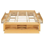 Letto a piattaforma Queen grigio/naturale/bianco con 4 cassetti e contenitore nella pediera, per 2 persone