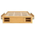 Letto a piattaforma Queen grigio/naturale/bianco con 4 cassetti e contenitore nella pediera, per 2 persone