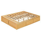Letto a piattaforma Queen grigio/naturale/bianco con 4 cassetti e contenitore nella pediera, per 2 persone