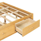 Letto a piattaforma Queen grigio/naturale/bianco con 4 cassetti e contenitore nella pediera, per 2 persone
