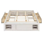 Letto a piattaforma Queen grigio/naturale/bianco con 4 cassetti e contenitore nella pediera, per 2 persone