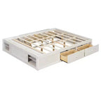 Letto a piattaforma Queen grigio/naturale/bianco con 4 cassetti e contenitore nella pediera, per 2 persone