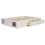 Letto a piattaforma Queen grigio/naturale/bianco con 4 cassetti e contenitore nella pediera, per 2 persone