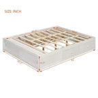 Letto a piattaforma Queen grigio/naturale/bianco con 4 cassetti e contenitore nella pediera, per 2 persone