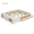 Letto a piattaforma Queen grigio/naturale/bianco con 4 cassetti e contenitore nella pediera, per 2 persone