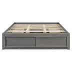 Letto a piattaforma Queen grigio/naturale/bianco con 4 cassetti e contenitore nella pediera, per 2 persone